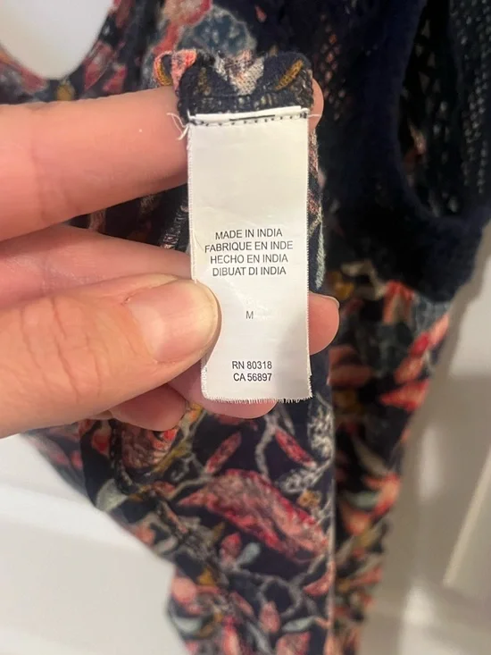 Lucky Brand Lace Sleeveless Tank Top - Navy with Pink & Coral Floral | Size M - Picture 7 of 8